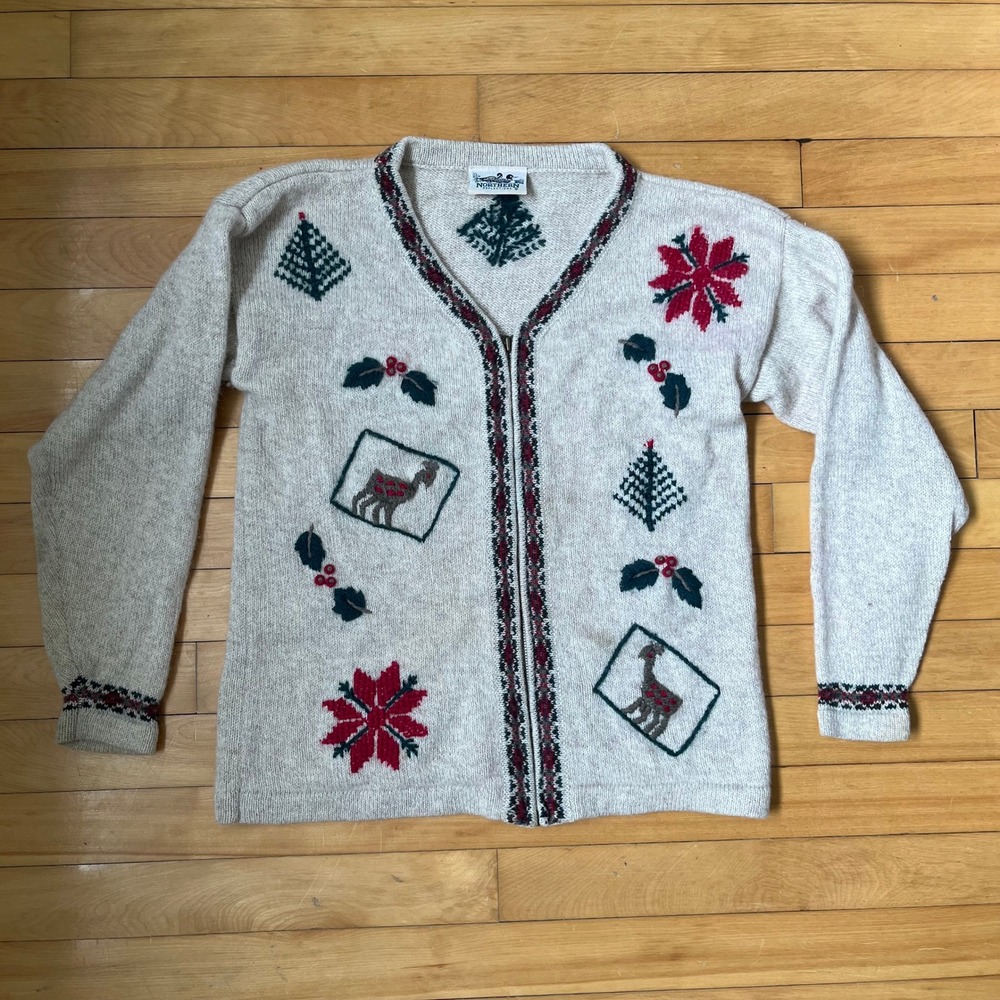 Vintage 1980s Northern Reflections Christmas Knitted Sweater Zip Up Cardigan
